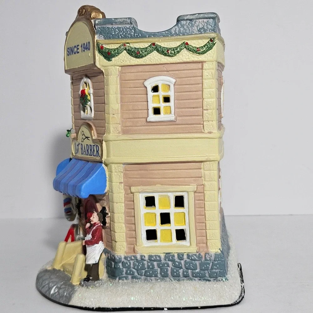 St Nicholas Square Barbershop Illuminated Village Collection Christmas Building